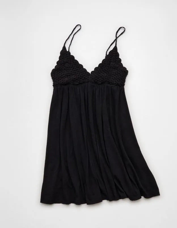 AE Sunchaser Babydoll Crochet Mini Dress