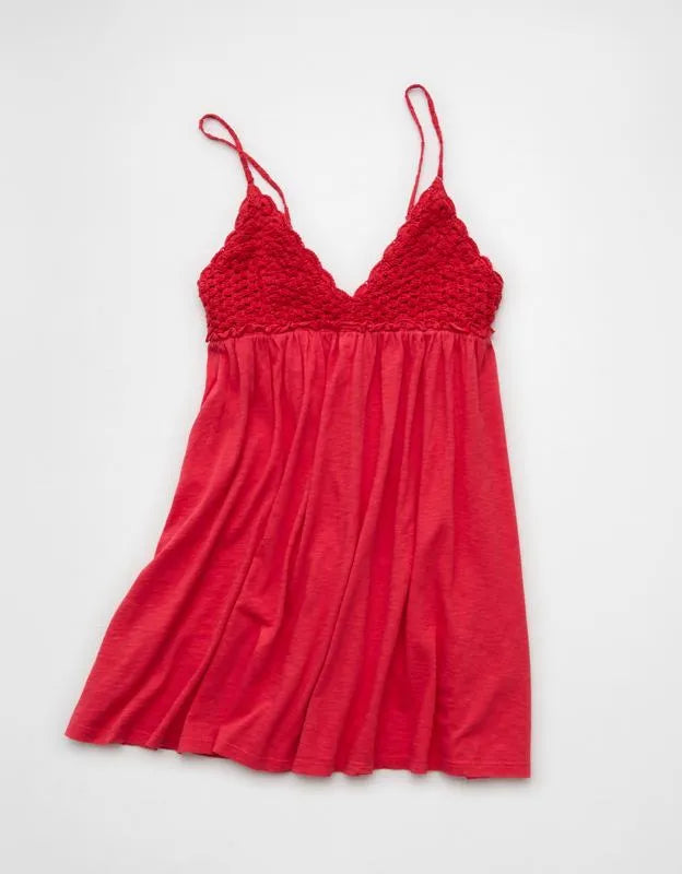 AE Sunchaser Babydoll Crochet Mini Dress