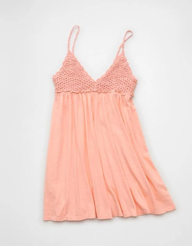 AE Sunchaser Babydoll Crochet Mini Dress