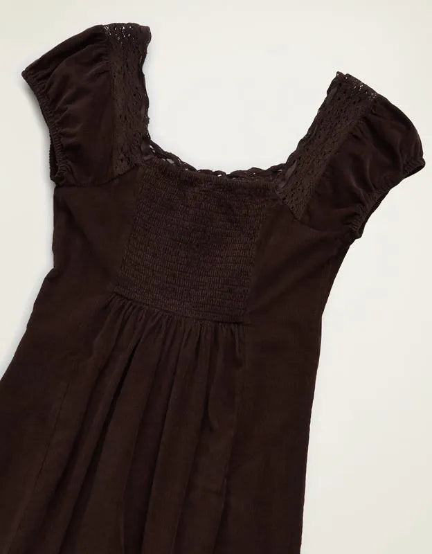 AE Corduroy Tie-Front Lace Mini Dress