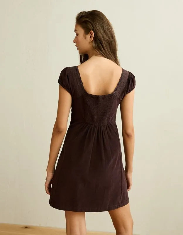 AE Corduroy Tie-Front Lace Mini Dress