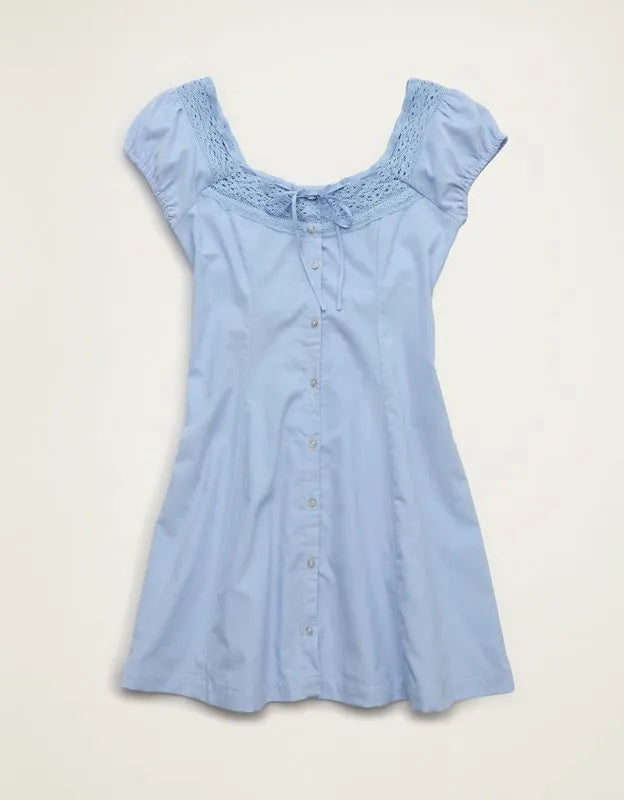 AE Corduroy Tie-Front Lace Mini Dress