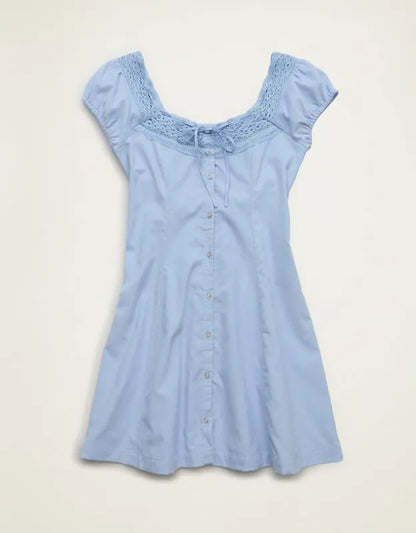 AE Corduroy Tie-Front Lace Mini Dress