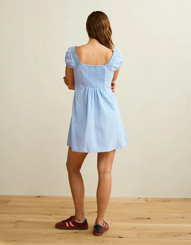 AE Corduroy Tie-Front Lace Mini Dress