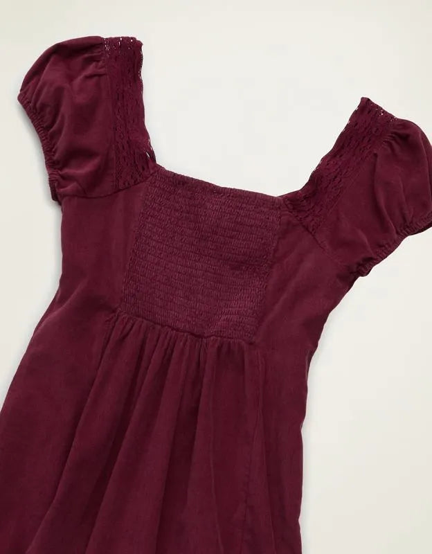 AE Corduroy Tie-Front Lace Mini Dress