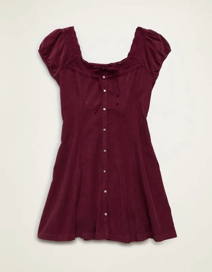 AE Corduroy Tie-Front Lace Mini Dress