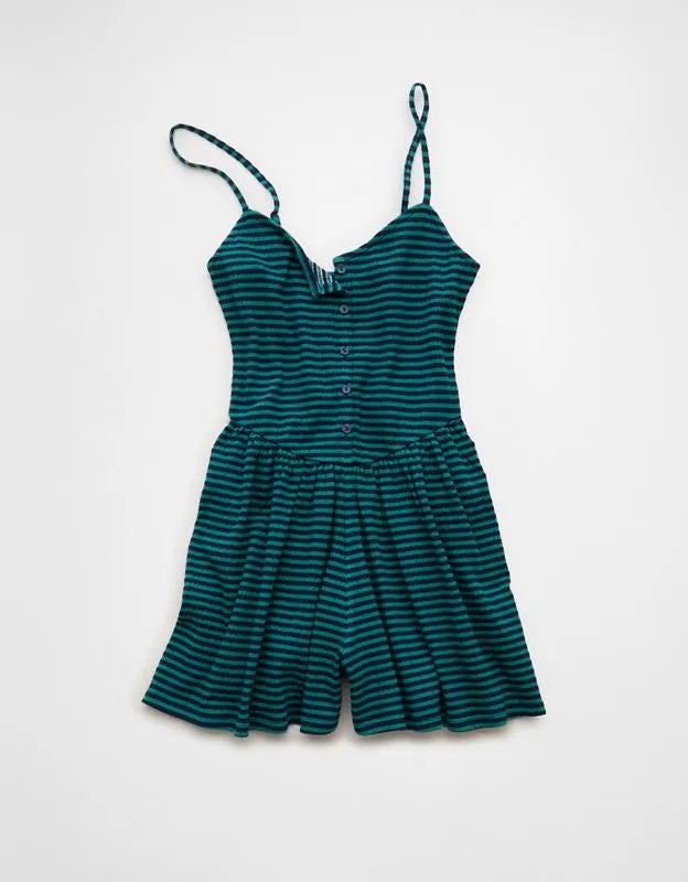 AE Button-Up Textured Knit Romper