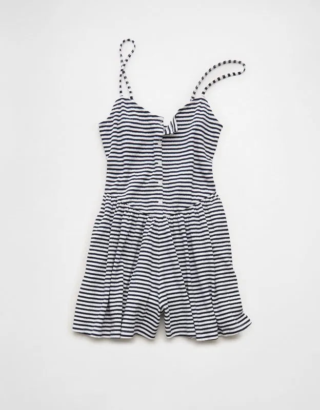 AE Button-Up Textured Knit Romper