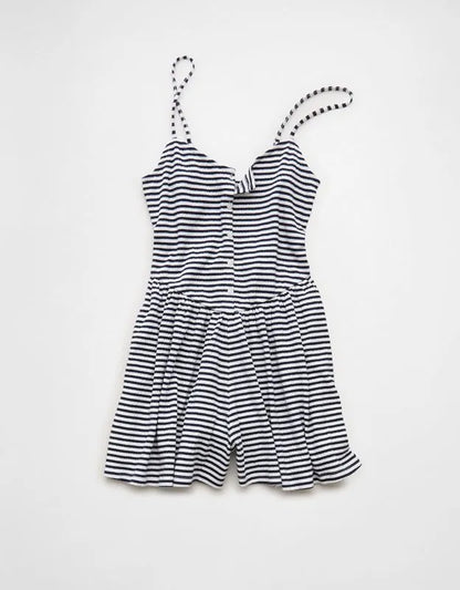 AE Button-Up Textured Knit Romper
