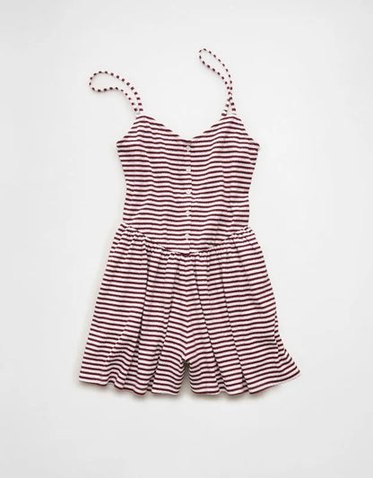 AE Button-Up Textured Knit Romper