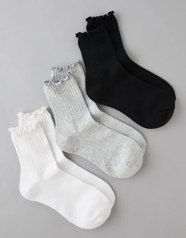 AE Ruffle Cropped Crew Socks 3-Pack