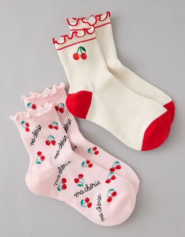 AE Fruit Ruffled Cropped Crew Socks 2-Pack