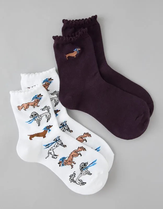 AE Graphic Cropped Crew Socks 2-Pack