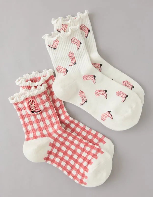AE Graphic Cropped Crew Socks 2-Pack