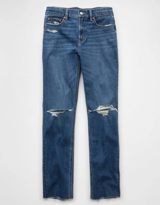 AE Stretch Ripped Super High-Waisted Straight Jean