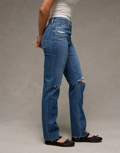 AE Stretch Ripped Super High-Waisted Straight Jean