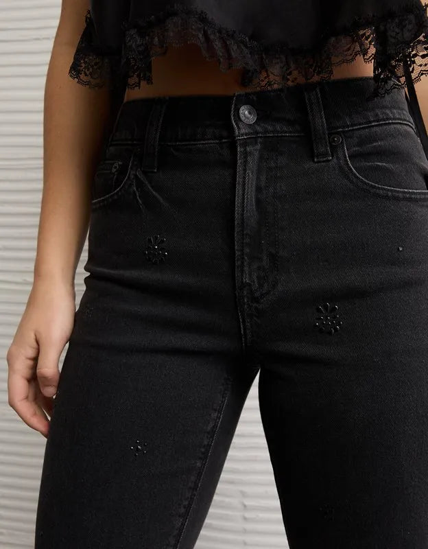 AE Stretch Super High-Waisted Embellished Straight Jean