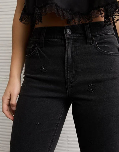 AE Stretch Super High-Waisted Embellished Straight Jean