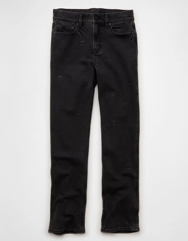 AE Stretch Super High-Waisted Embellished Straight Jean