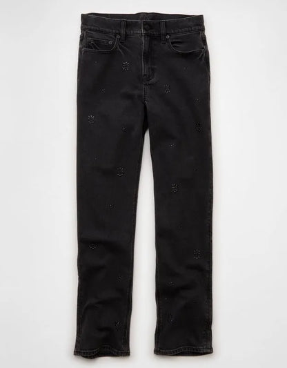 AE Stretch Super High-Waisted Embellished Straight Jean