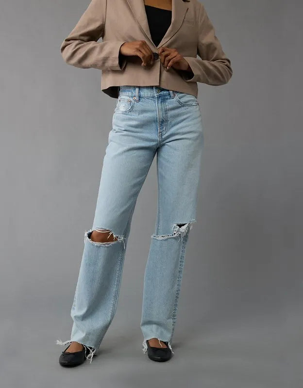 AE Strigid Ripped Super High-Waisted Baggy Straight Jean