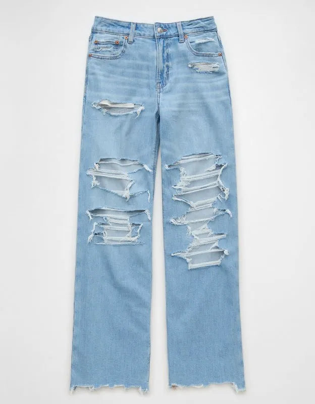 AE Dreamy Drape Stretch Ripped Super High-Waisted Baggy Wide-Leg Jean