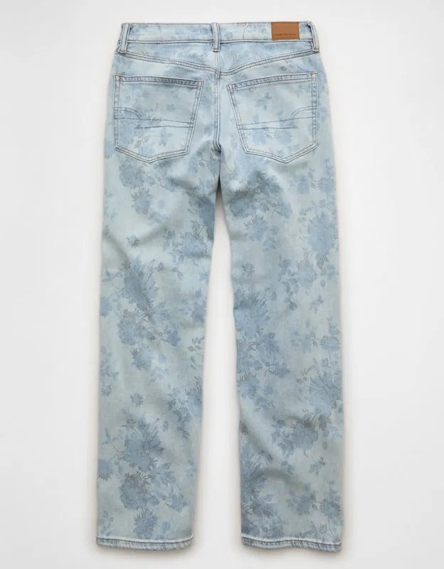 AE Floral Print Stretch Low-Rise Baggy Straight Jean