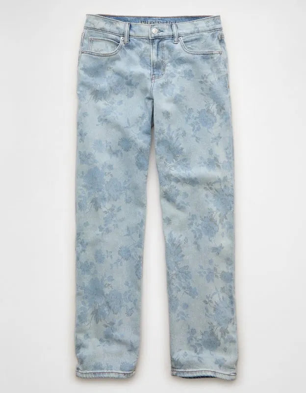 AE Floral Print Stretch Low-Rise Baggy Straight Jean