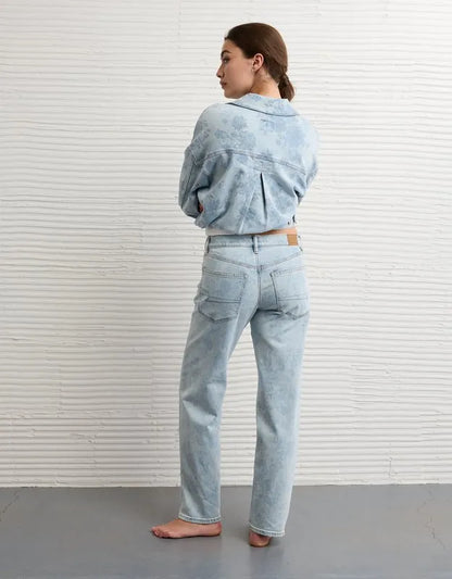 AE Floral Print Stretch Low-Rise Baggy Straight Jean