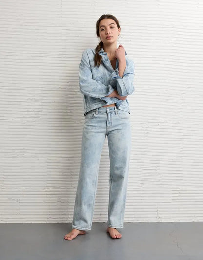 AE Floral Print Stretch Low-Rise Baggy Straight Jean