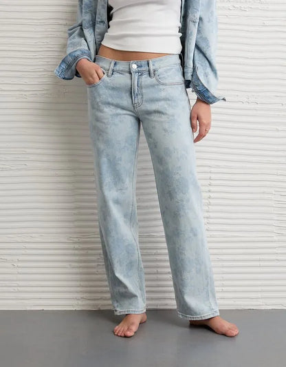 AE Floral Print Stretch Low-Rise Baggy Straight Jean
