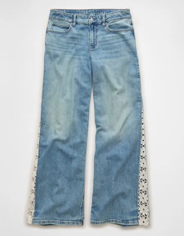 AE Low-Rise Lace Trim Baggy Ultra-Wide Leg Jean