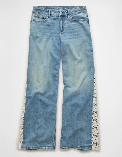 AE Low-Rise Lace Trim Baggy Ultra-Wide Leg Jean