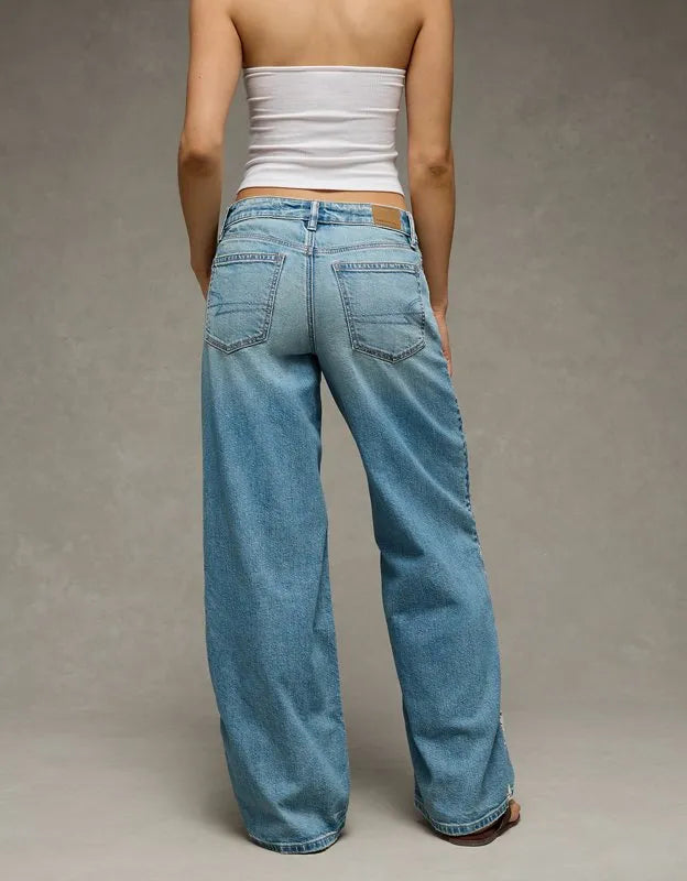 AE Low-Rise Lace Trim Baggy Ultra-Wide Leg Jean