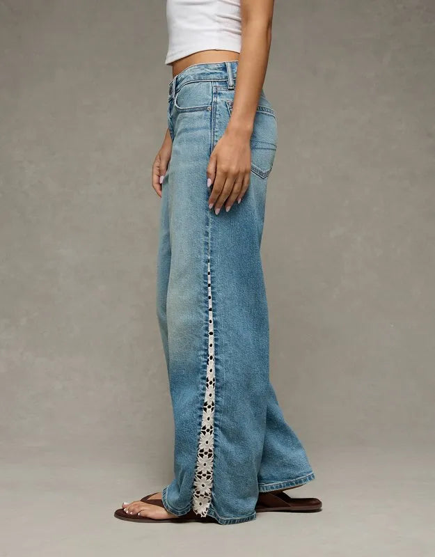 AE Low-Rise Lace Trim Baggy Ultra-Wide Leg Jean