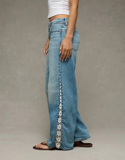 AE Low-Rise Lace Trim Baggy Ultra-Wide Leg Jean