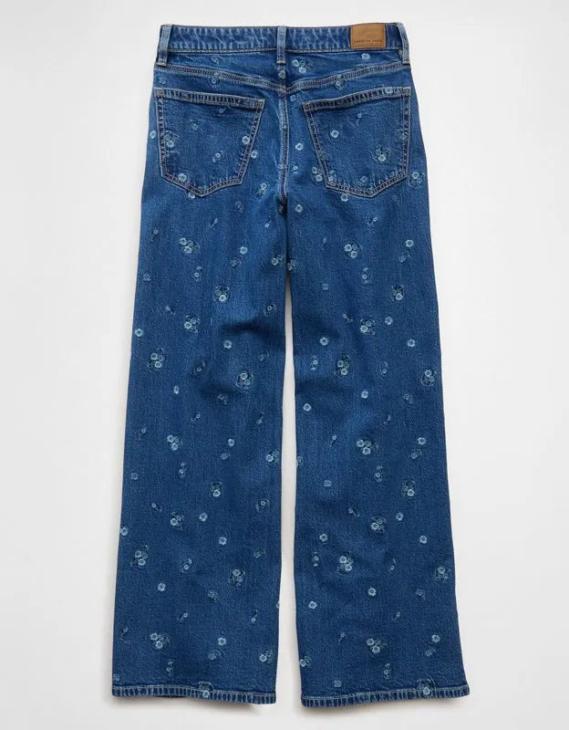 AE Super High-Waisted Embroidered Baggy Wide-Leg Jean