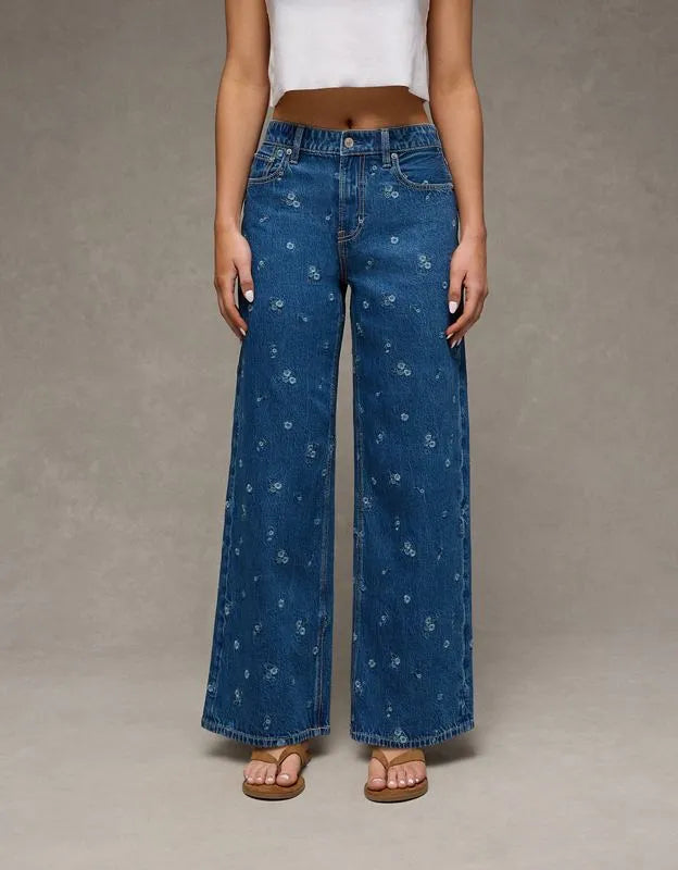 AE Super High-Waisted Embroidered Baggy Wide-Leg Jean