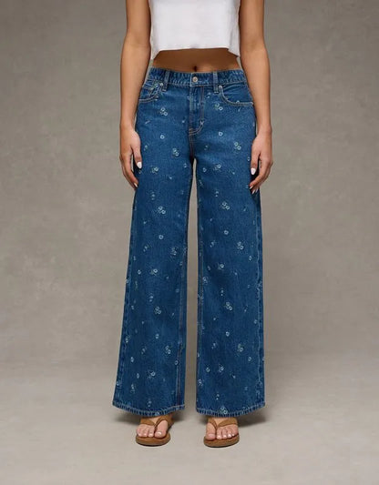 AE Super High-Waisted Embroidered Baggy Wide-Leg Jean