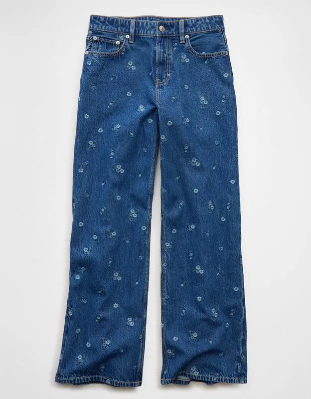 AE Super High-Waisted Embroidered Baggy Wide-Leg Jean