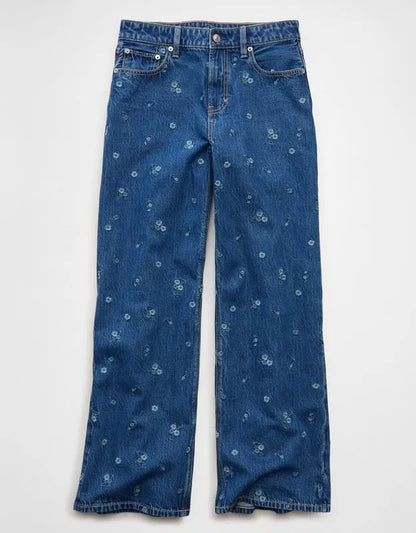 AE Super High-Waisted Embroidered Baggy Wide-Leg Jean