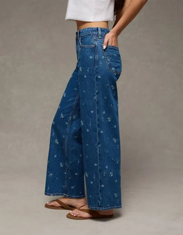 AE Super High-Waisted Embroidered Baggy Wide-Leg Jean