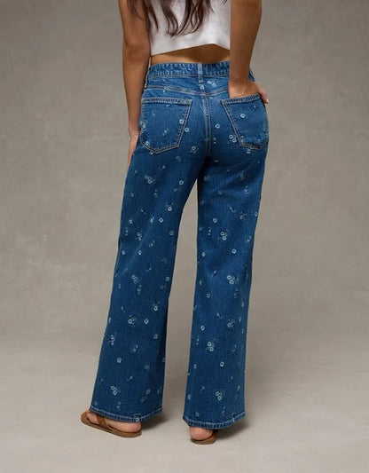 AE Super High-Waisted Embroidered Baggy Wide-Leg Jean