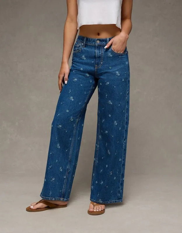AE Super High-Waisted Embroidered Baggy Wide-Leg Jean