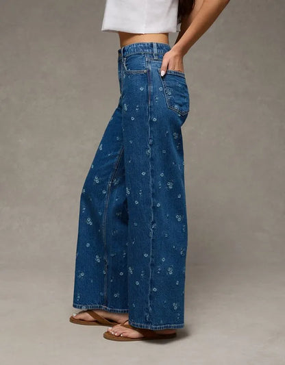 AE Super High-Waisted Embroidered Baggy Wide-Leg Jean
