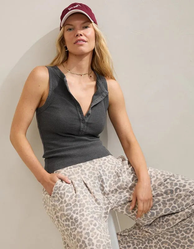 Aerie Unwind Waffle Henley Tank Top