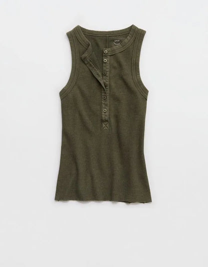 Aerie Unwind Waffle Henley Tank Top