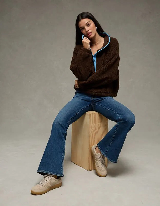 AE Relaxed Sherpa Fleece Henley Sweatshirt