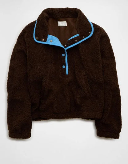 AE Relaxed Sherpa Fleece Henley Sweatshirt