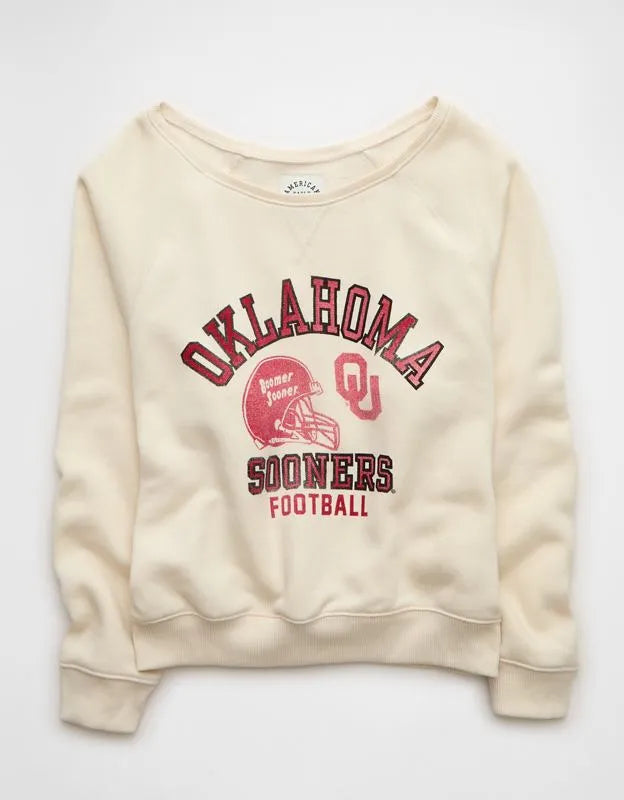 AE Oklahoma Sooners Graphic Off The Shoulder Sweatshirt